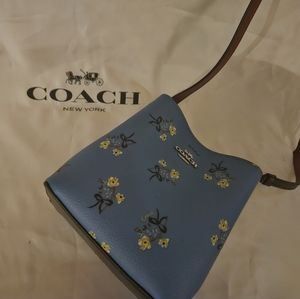 Coach Mini Town Bucket Bag With Floral Bow Print- blue